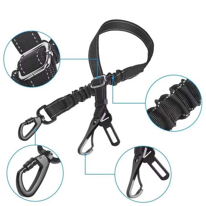 TREKKI 3-in-1 Dog Bungee Car Seat Belt With 360° Lockable Buckle & Hook Latch