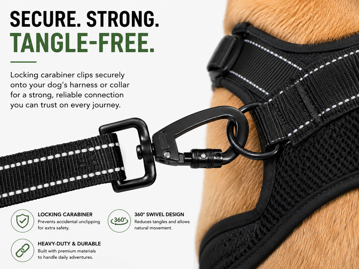 TREKKI 3-in-1 Dog Bungee Car Seat Belt With 360° Lockable Buckle & Hook Latch