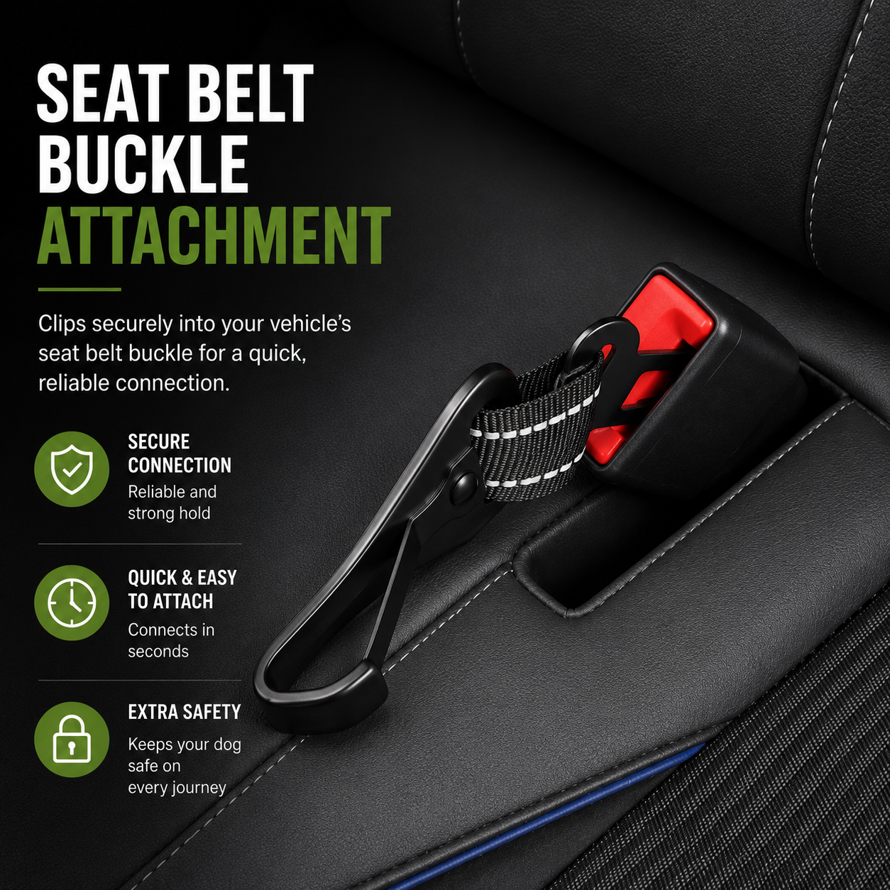 TREKKI 3-in-1 Dog Bungee Car Seat Belt With 360° Lockable Buckle & Hook Latch
