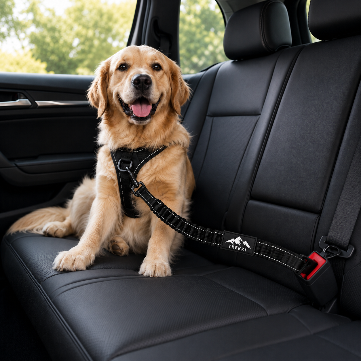 TREKKI 3-in-1 Dog Bungee Car Seat Belt With 360° Lockable Buckle & Hook Latch